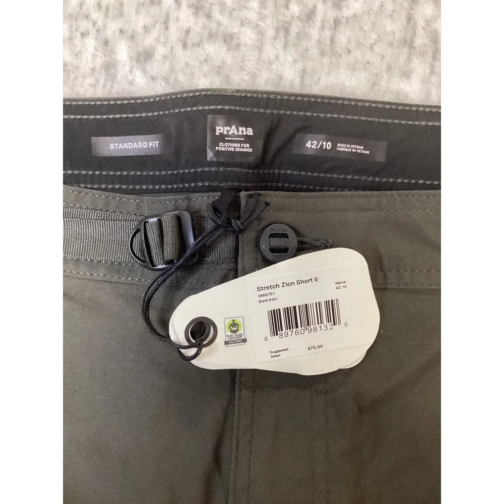 Prana Stretch Zion Short II Mens 42 Dark Iron Gray Hiking Cargo Shorts 1969751